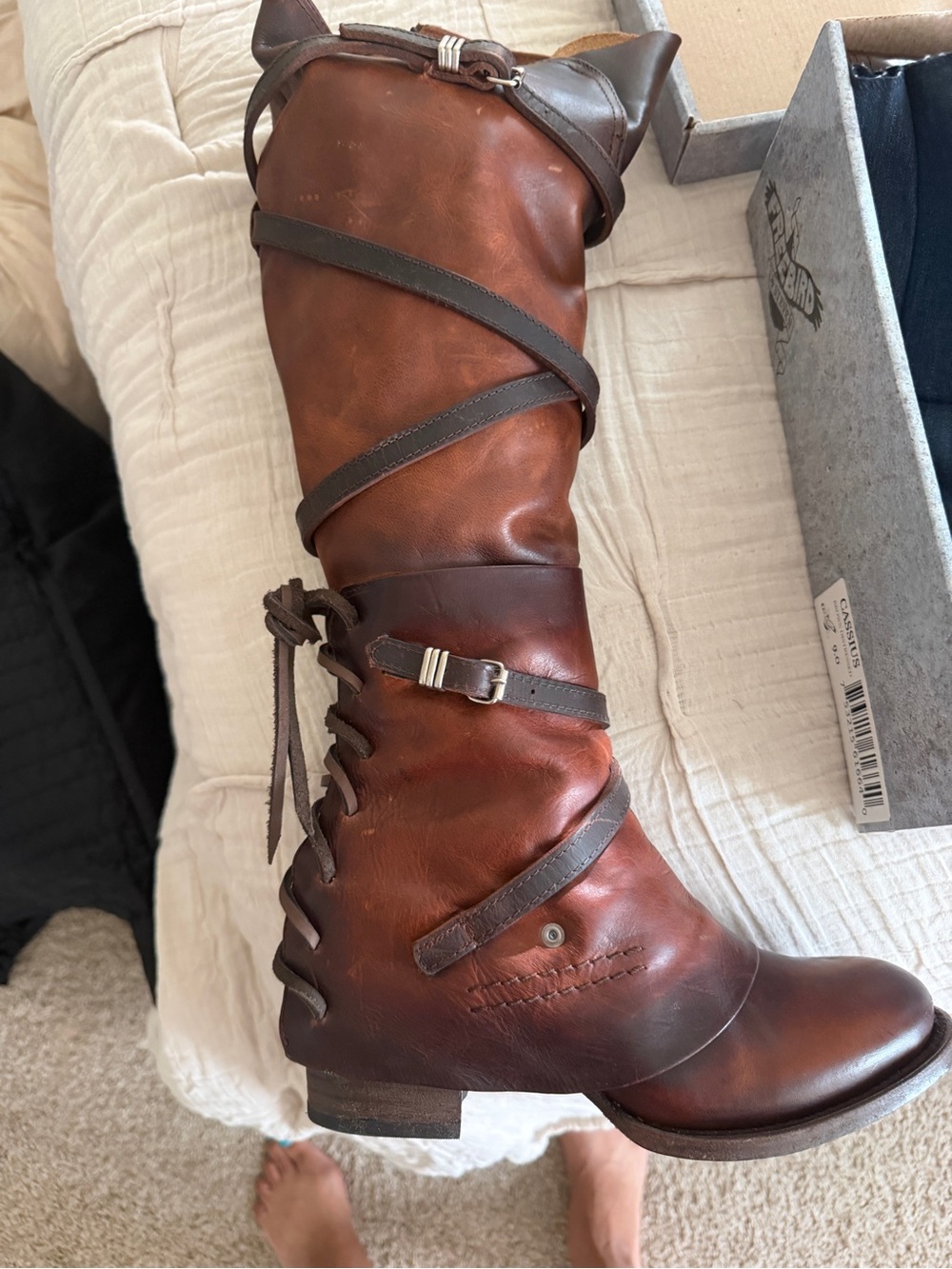 Freebird by Steven Brown Leather Strappy Knee Boots -Cassius - Picture 4 of 6